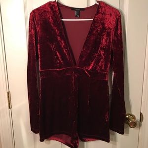 Crushed red velvet romper